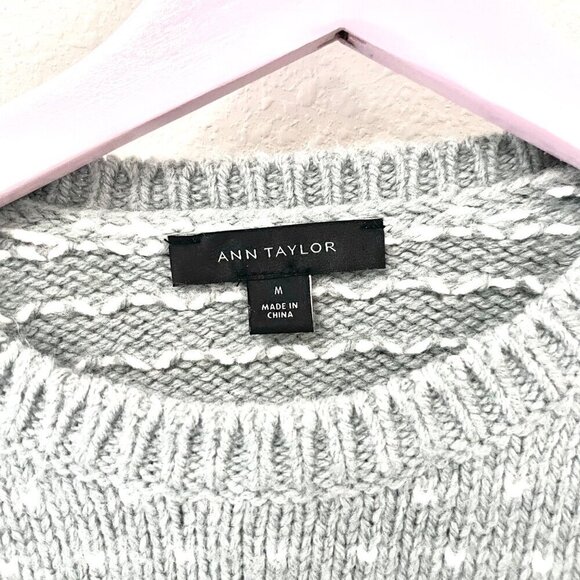 Ann Taylor Grey Puff Sleeve Bird's Eye Sweater Size M - Picture 3 of 6